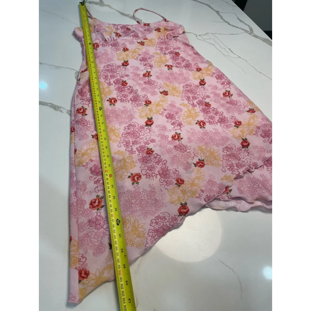 Vintage Y2K Pelican Cove Babydoll Dress L Pink Floral Spaghetti Strap Asymmetric - Picture 9 of 9